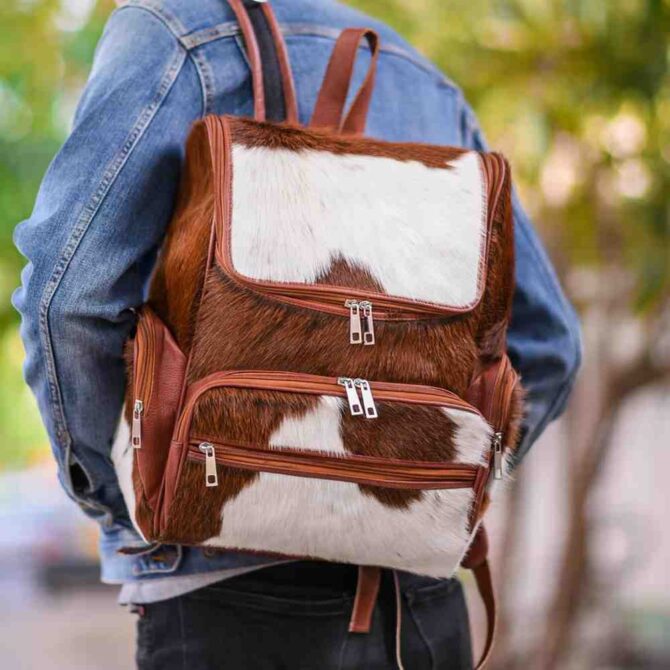 Cowhide Leather Bag Genuine Leather Women's Casual Backpack Western Diaper Bag - Image 2