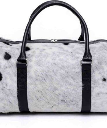 Unisex Duffel Bag Large Size Travel Duffle Luxurious Cowhide Bag White Hair On Duffle Premium Quality Weekender Overnight Bag