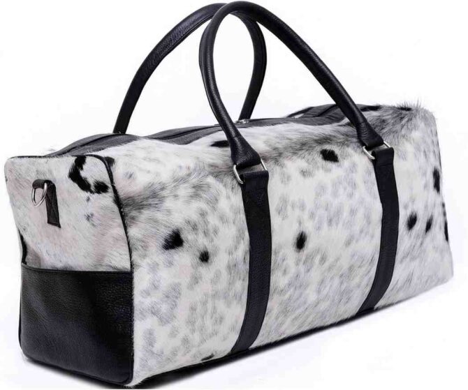 Unisex Duffel Bag Large Size Travel Duffle Luxurious Cowhide Bag White Hair On Duffle Premium Quality Weekender Overnight Bag - Image 2