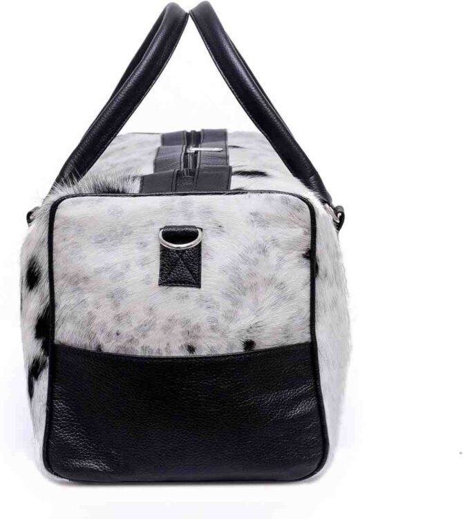 Unisex Duffel Bag Large Size Travel Duffle Luxurious Cowhide Bag White Hair On Duffle Premium Quality Weekender Overnight Bag - Image 3