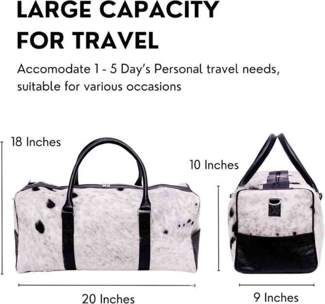 Unisex Duffel Bag Large Size Travel Duffle Luxurious Cowhide Bag White Hair On Duffle Premium Quality Weekender Overnight Bag - Image 4