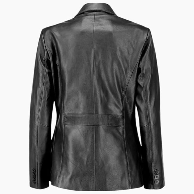 2-Button Lambskin Leather Black Blazer Women - Casual Coat Long Sleeves Leather Jacket Suit Style for Women - Image 5