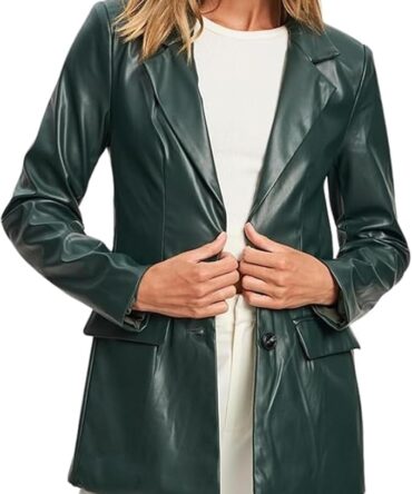 2-Button Lambskin Leather Blazer Women - Casual Coat Long Sleeves Leather Jacket Suit Style for Women