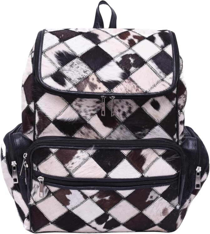 Unisex Cowhide Multi Chess Pattern Leather Bag Adult Diaper Bag Womens Travel Bag