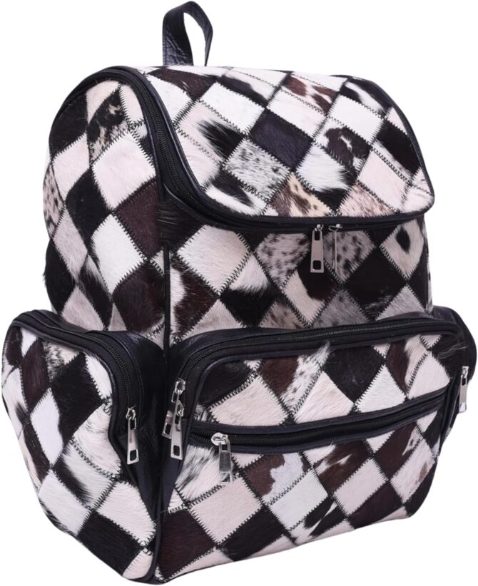 Unisex Cowhide Multi Chess Pattern Leather Bag Adult Diaper Bag Womens Travel Bag - Image 2