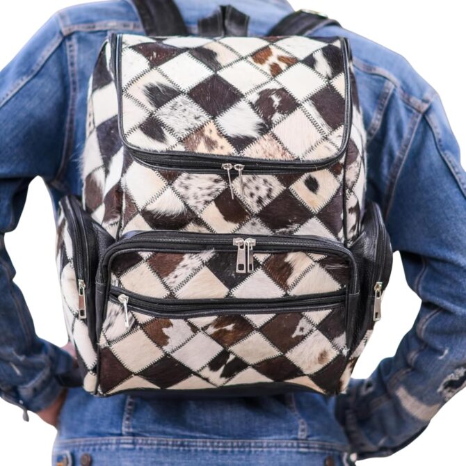 Unisex Cowhide Multi Chess Pattern Leather Bag Adult Diaper Bag Womens Travel Bag - Image 4