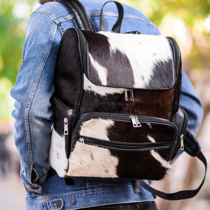 Cowhide Leather Bag Genuine Leather Women's Casual Tan Backpack Western Diaper Bag - Image 5