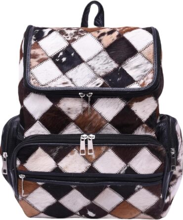 Unisex Cowhide Black Leather Bag Womens Travel Bag Cowhide Diaper Bag with Multipatches