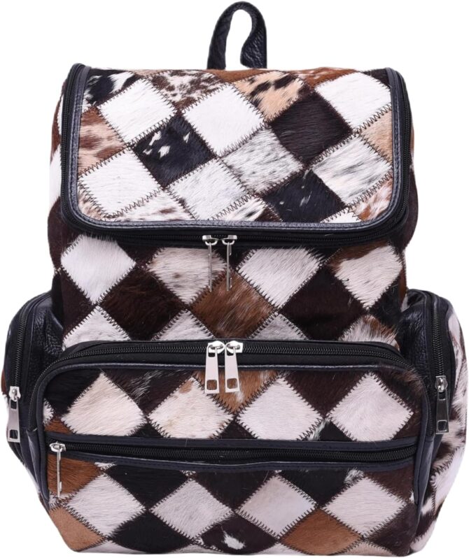Unisex Cowhide Black Leather Bag Womens Travel Bag Cowhide Diaper Bag with Multipatches