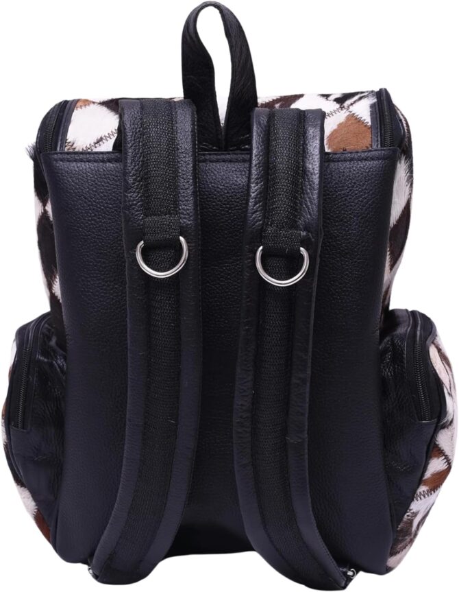 Unisex Cowhide Black Leather Bag Womens Travel Bag Cowhide Diaper Bag with Multipatches - Image 4