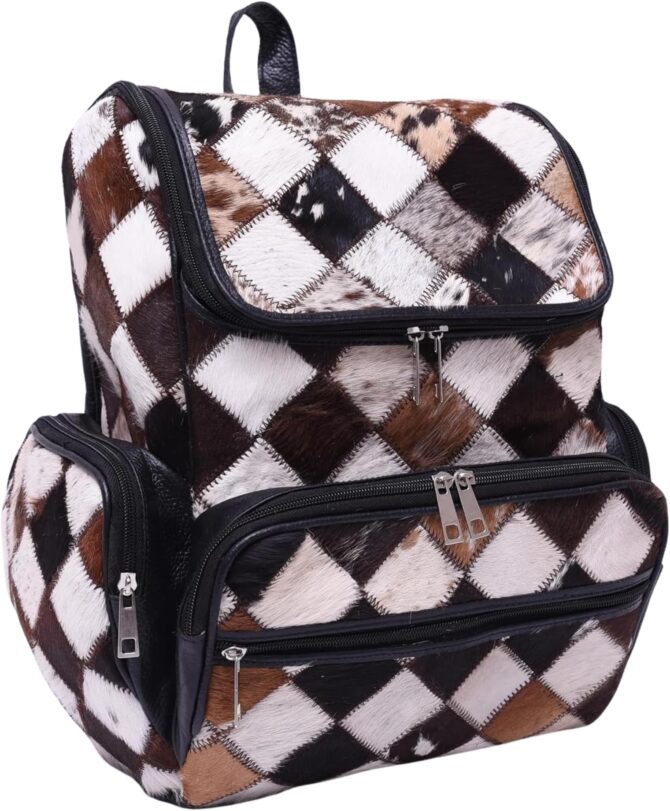 Unisex Cowhide Black Leather Bag Womens Travel Bag Cowhide Diaper Bag with Multipatches - Image 3