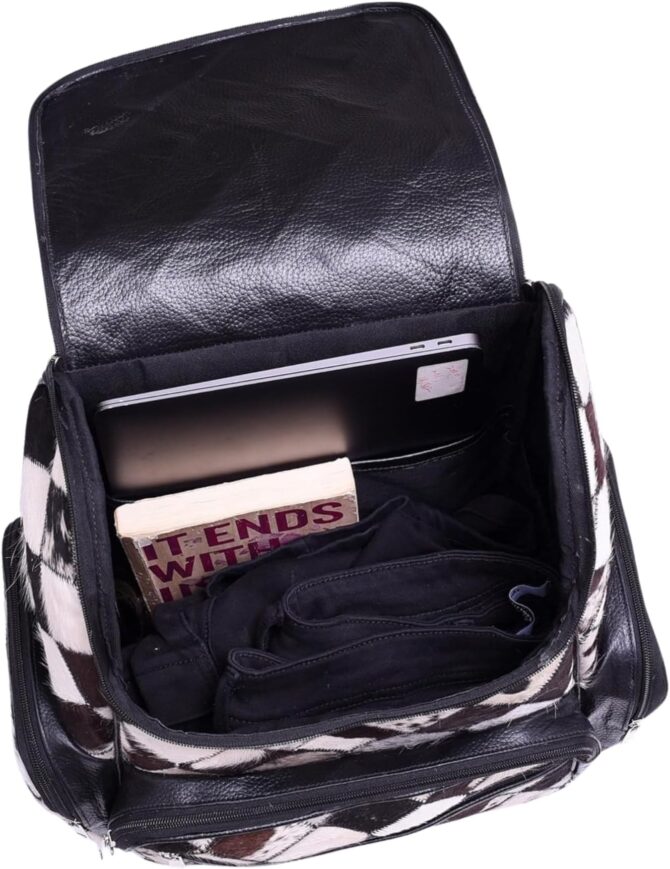 Unisex Cowhide Black Leather Bag Womens Travel Bag Cowhide Diaper Bag with Multipatches - Image 2