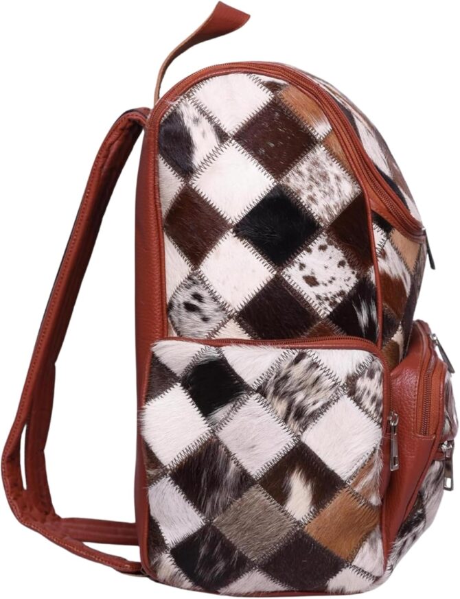 Unisex Cowhide Tan Leather Bag Womens Travel Bag Cowhide Diaper Bag with Multipatches - Image 3
