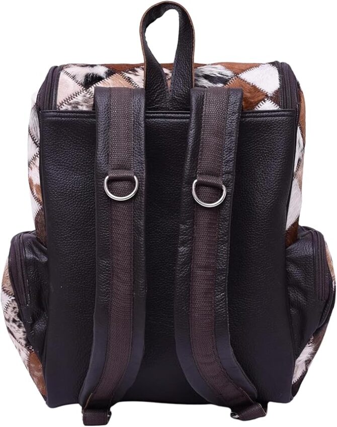 Unisex Cowhide Brown Leather Bag Womens Travel Bag Cowhide Diaper Bag with Multipatches - Image 3