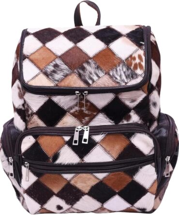 Unisex Cowhide Brown Leather Bag Womens Travel Bag Cowhide Diaper Bag with Multipatches
