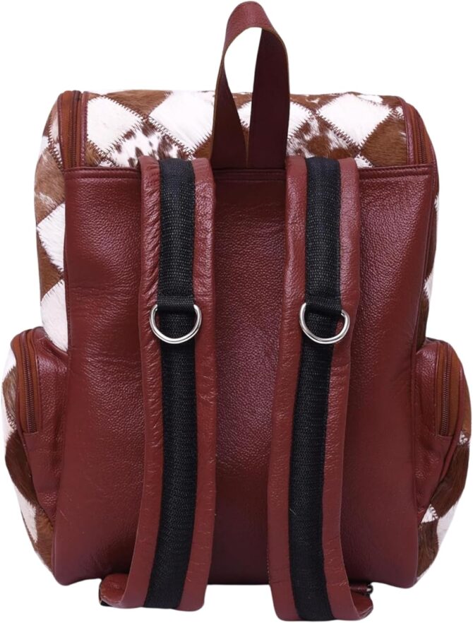 Unisex Cowhide Multipatch Chess Pattern Brown Leather Bag Adult Diaper Bag Womens Travel Bag - Image 3