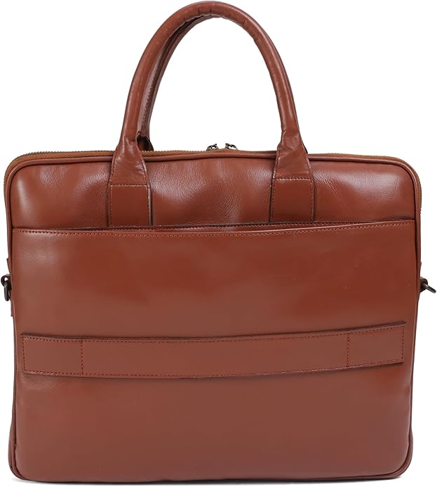 Finished Leather Laptop Bag for 15" – Slim Business Durable & Stylish Travel & Work Brown Messenger Bag - Image 4
