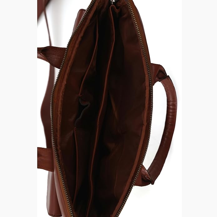 Finished Leather Laptop Bag for 15" – Slim Business Durable & Stylish Travel & Work Brown Messenger Bag - Image 2